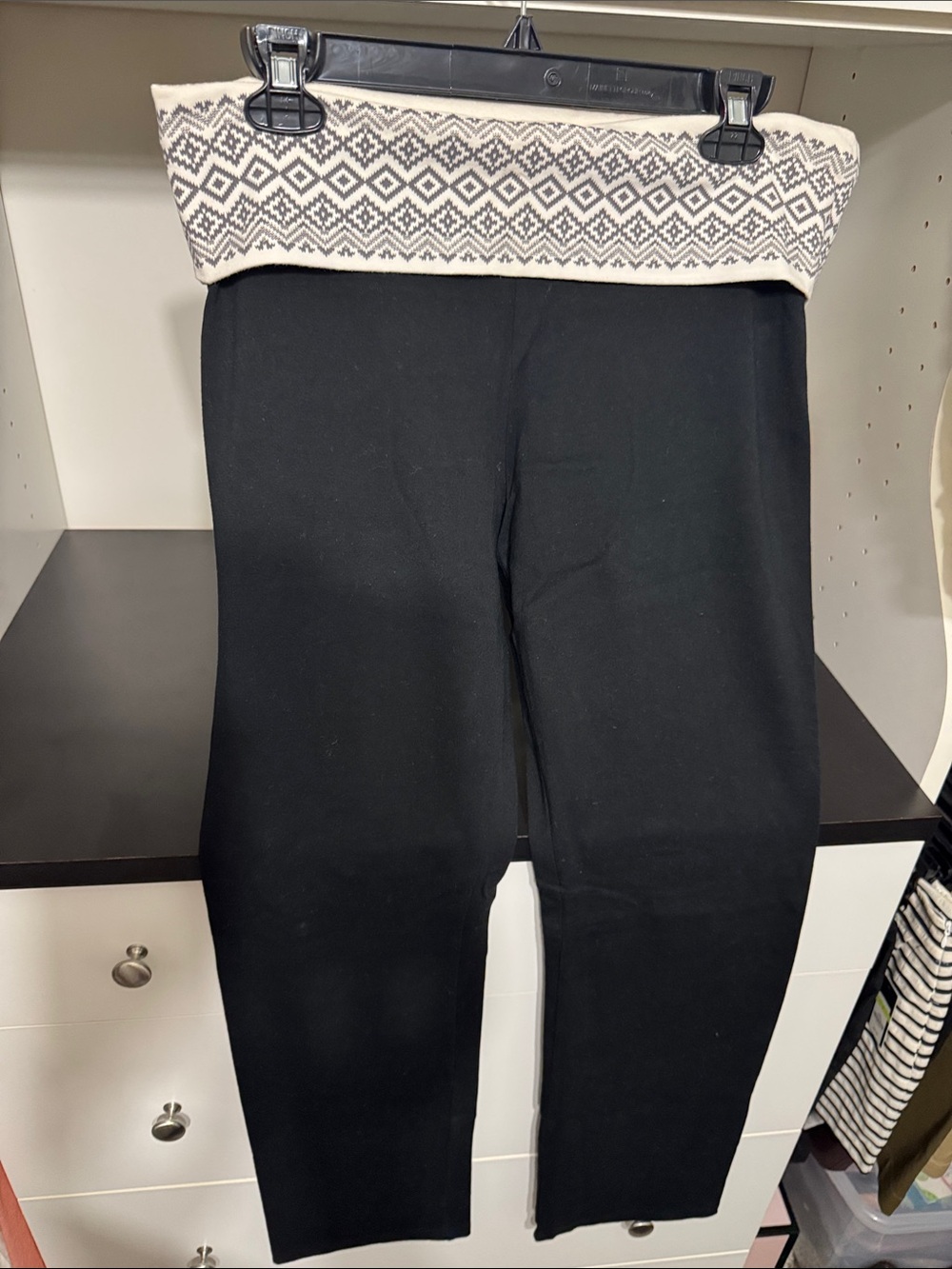 Victoria's Secret Black Leggings with Ivory Aztec Foldover Waist